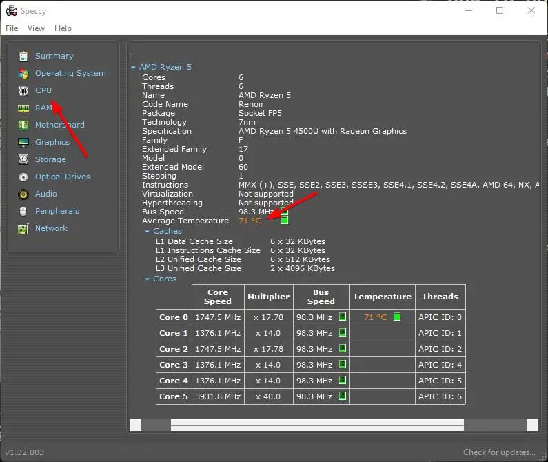 Speccyの追加CPU情報